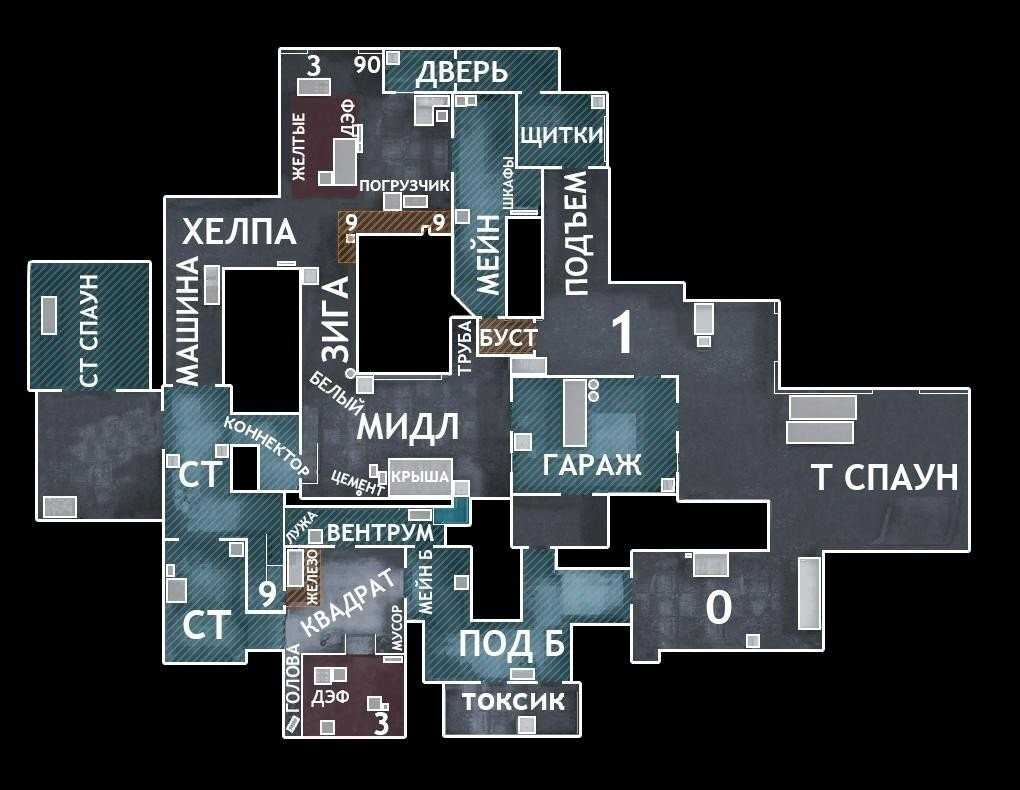 Обозначение позиций на популярных картах cs:go на русском и английском